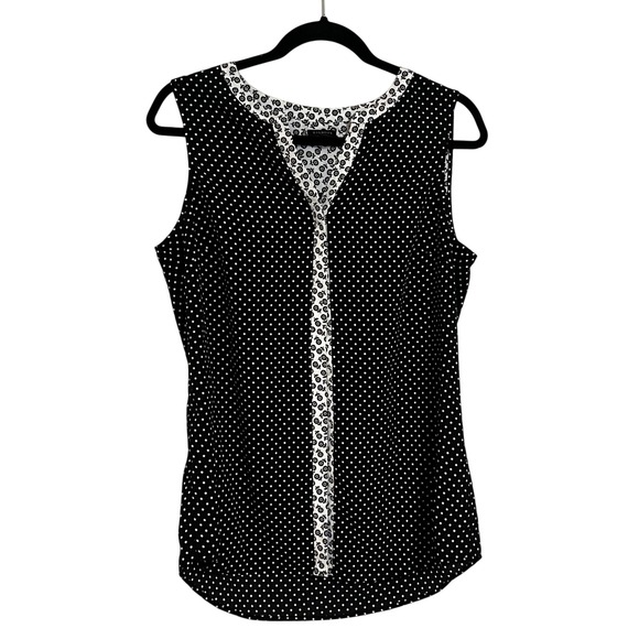 Talbots Tops - Talbots Womens Medium Black White Polka Dot Floral Sleeveless Blouse Top